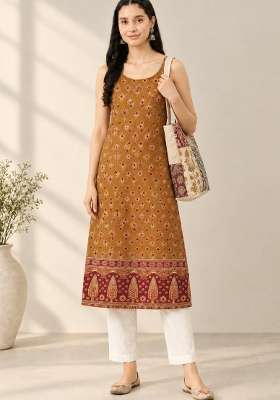 Yellow Printed Cotton Kurta