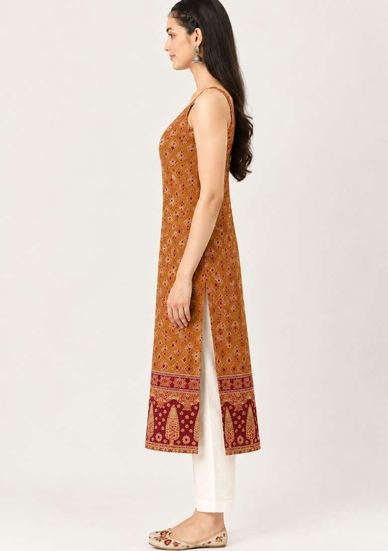 Yellow Printed Cotton Kurta - Indya