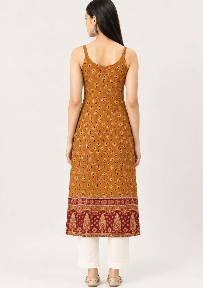 Yellow Printed Cotton Kurta - Indya