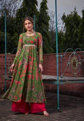 Green Embroidered Georgette Anarkali Kurta