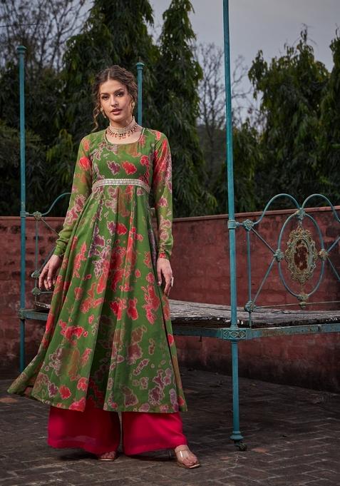 Green Embroidered Georgette Anarkali Kurta