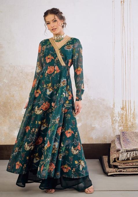 Green Embroidered Georgette Anarkali Kurta