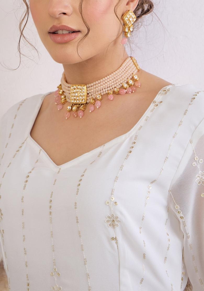 White Embroidered Polyester Anarkali Kurta