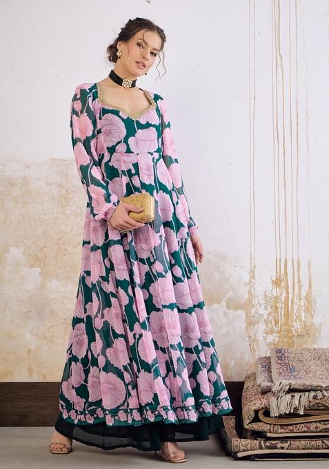 Green Embroidered Polyester Anarkali Kurta