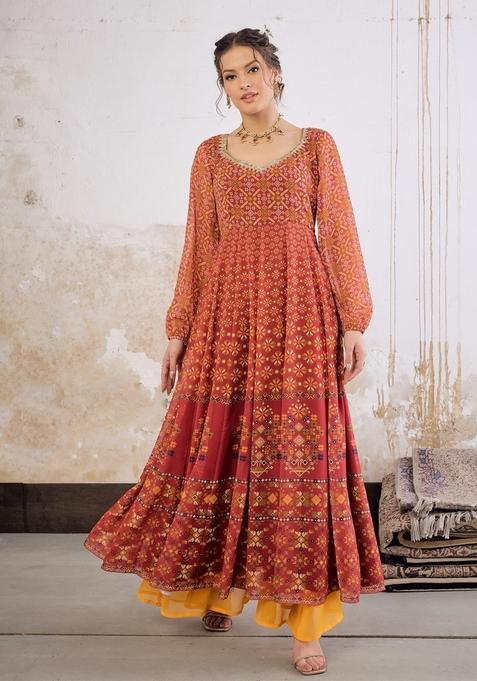 Maroon Embroidered Polyester Anarkali Kurta