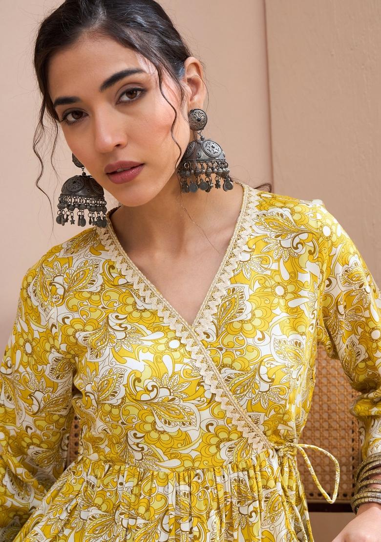 Yellow Embroidered Rayon Kurti