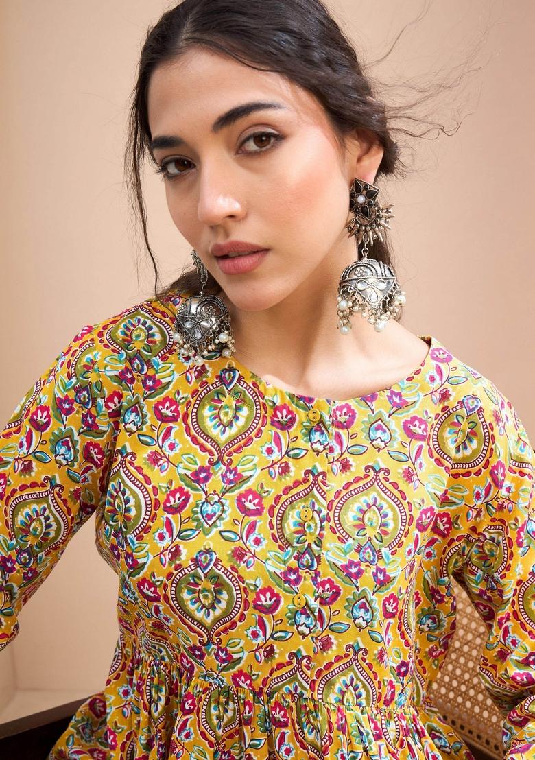 Yellow Embroidered Rayon Kurti