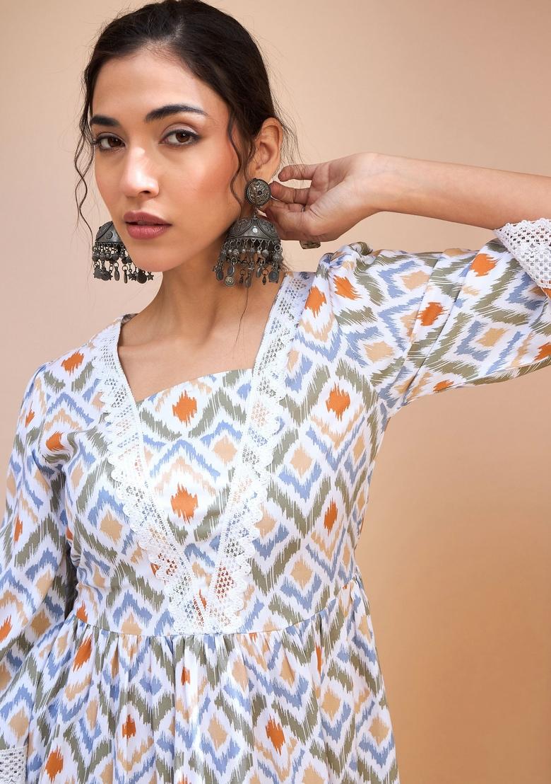 White Embroidered Rayon Kurti
