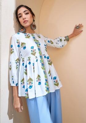 White Embroidered Cotton Kurti
