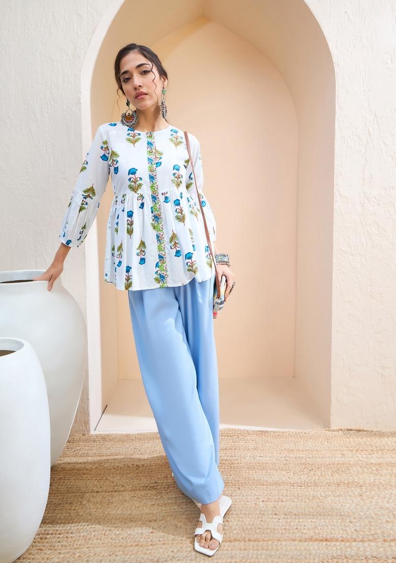 White Embroidered Cotton Kurti