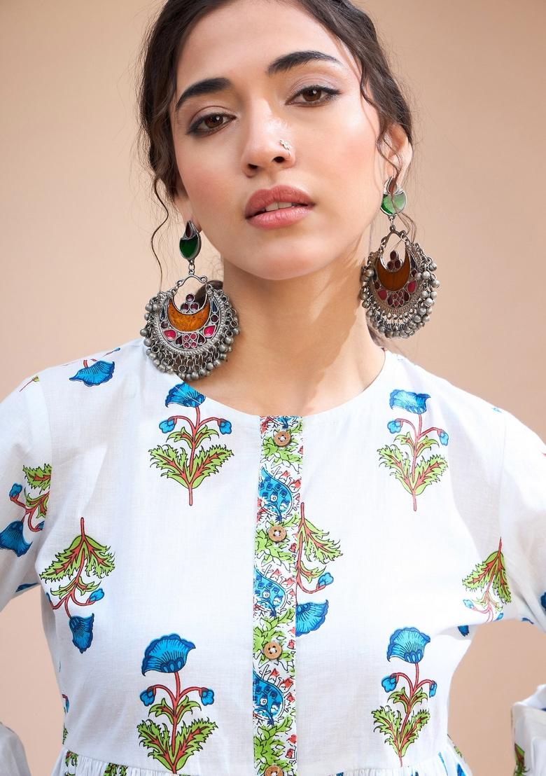 White Embroidered Cotton Kurti