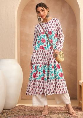 White Embroidered Rayon Kurta