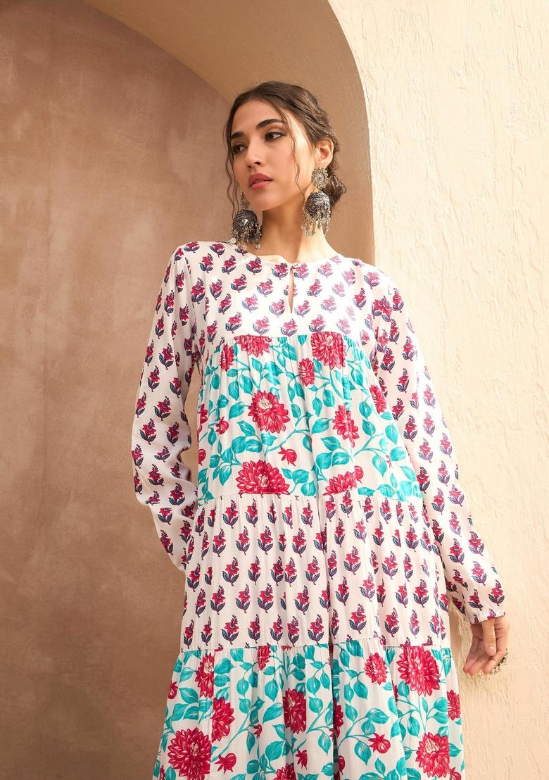 White Embroidered Rayon Kurta