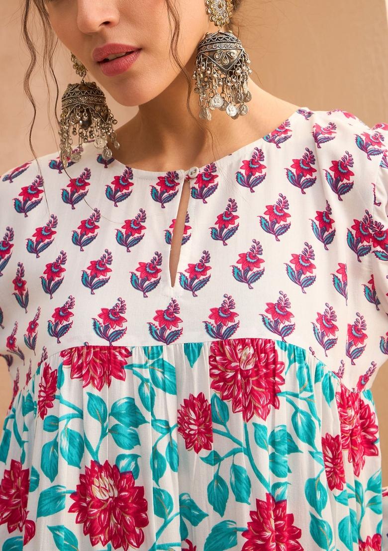 White Embroidered Rayon Kurta