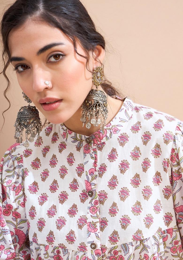 White Embroidered Cotton Kurti