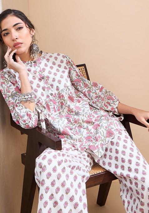 White Embroidered Cotton Kurti