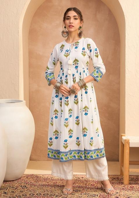 White Embroidered Cotton Kurta