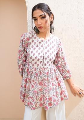 White Embroidered Cotton Kurti