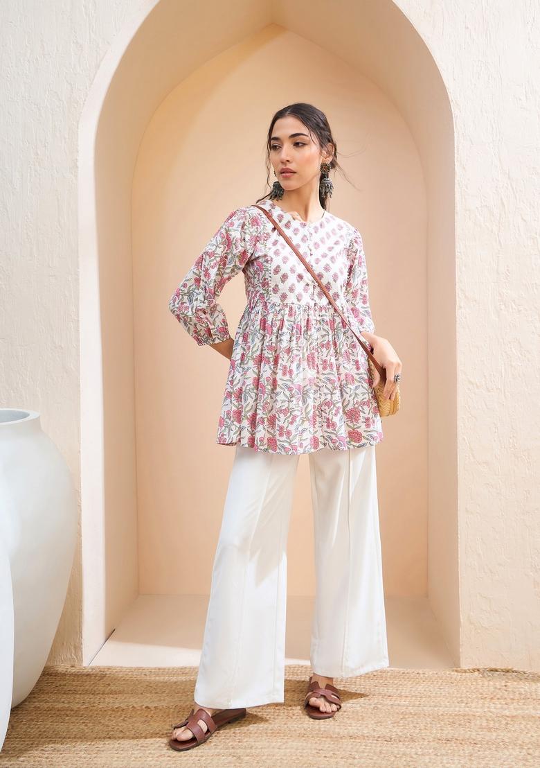 White Embroidered Cotton Kurti