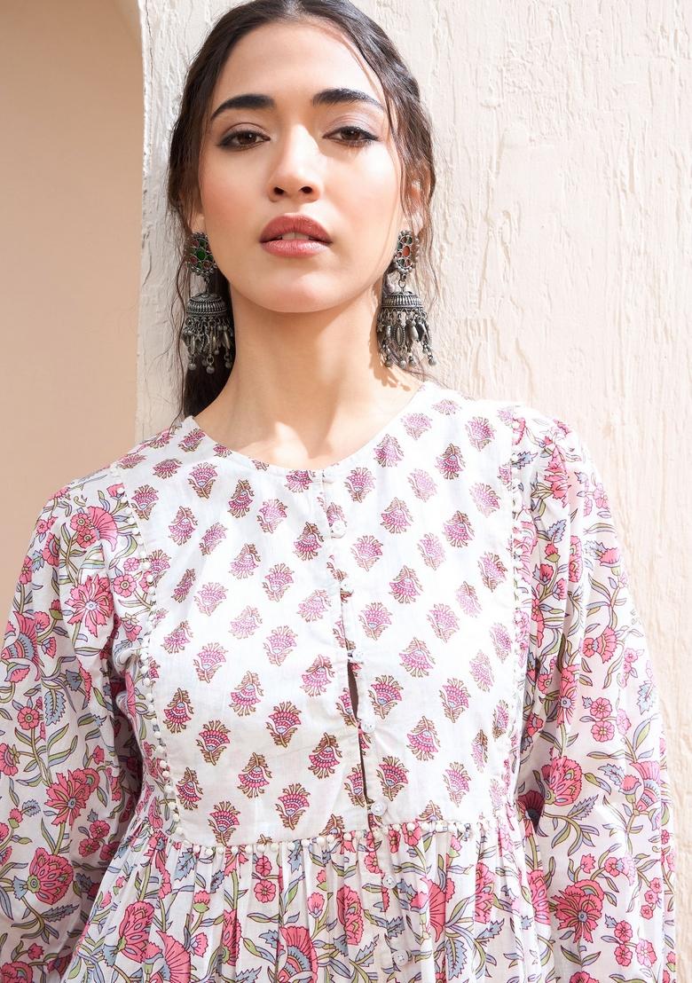 White Embroidered Cotton Kurti