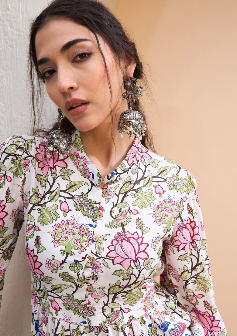 White Embroidered Rayon Kurti