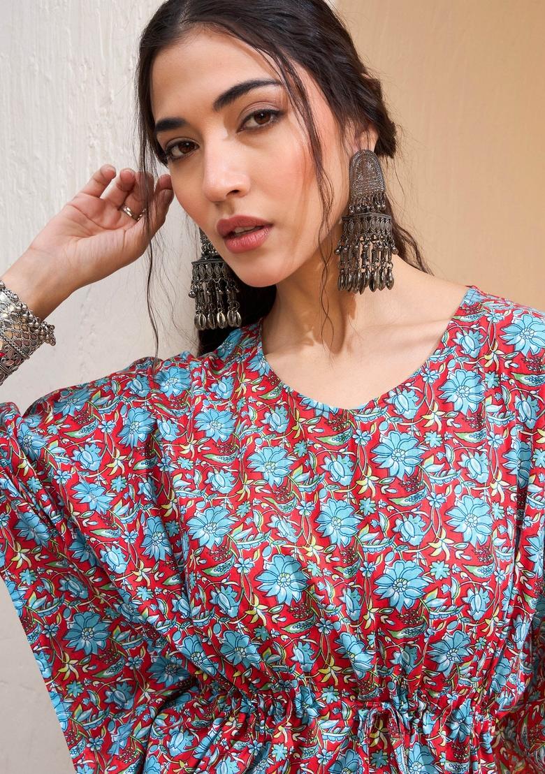 Red Embroidered Cotton Kurti