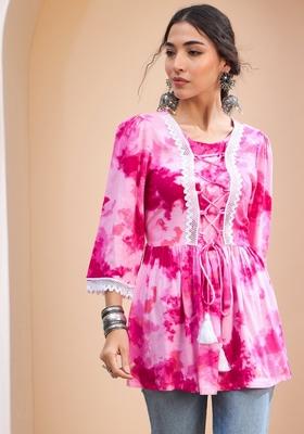 Pink Embroidered Rayon Kurti