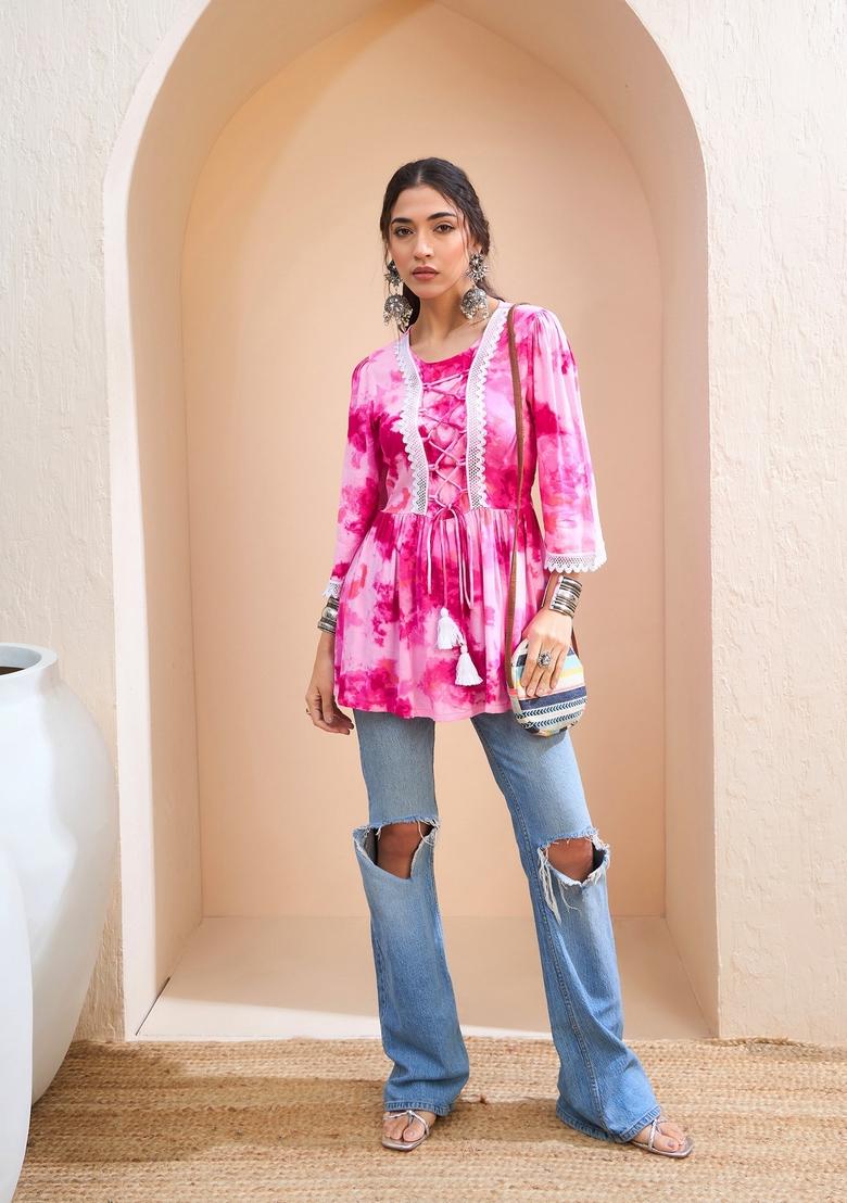 Pink Embroidered Rayon Kurti