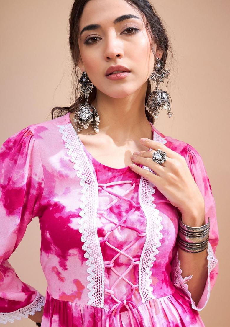 Pink Embroidered Rayon Kurti