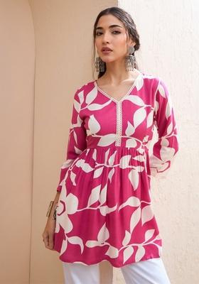 Pink Embroidered Rayon Kurti
