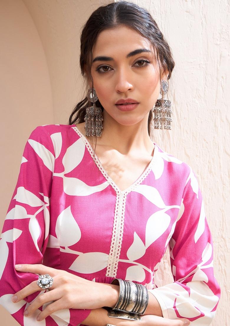Pink Embroidered Rayon Kurti