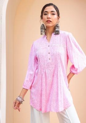 Pink Embroidered Rayon Kurti