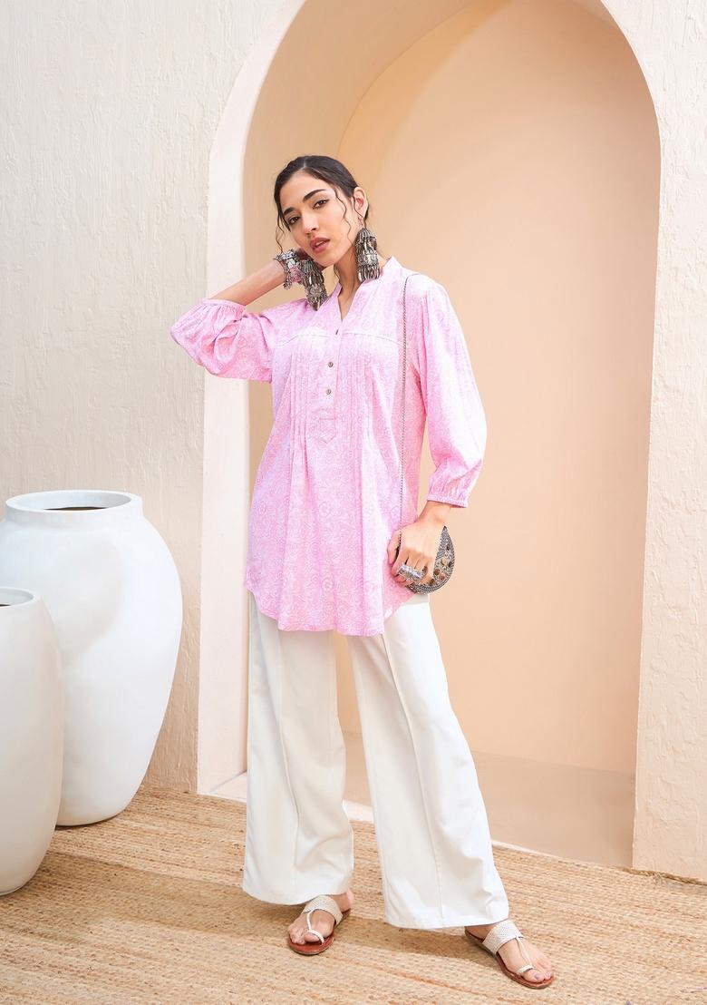 Pink Embroidered Rayon Kurti