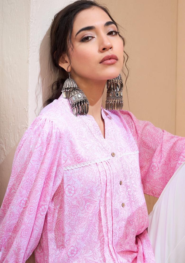 Pink Embroidered Rayon Kurti