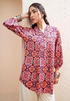 Maroon Embroidered Rayon Kurti