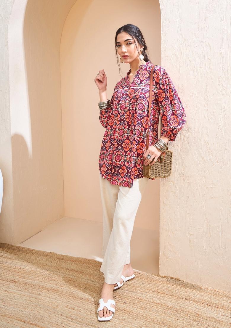 Maroon Embroidered Rayon Kurti