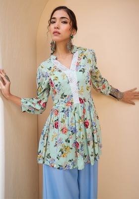Green Embroidered Rayon Kurti