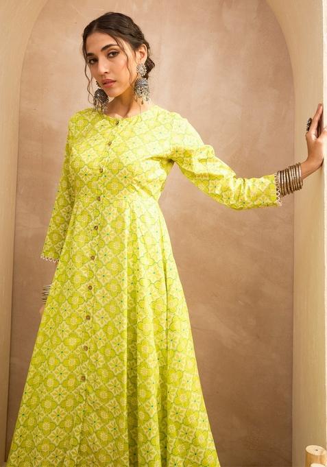 Green Embroidered Cotton Kurta