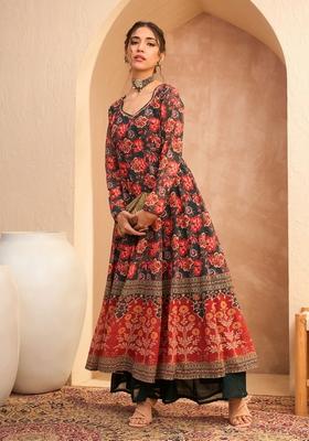 Green Embroidered Polyester Anarkali Kurta