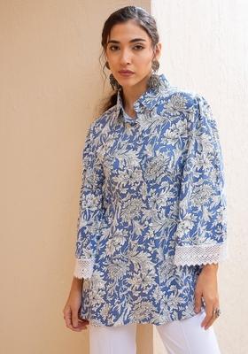 Blue Embroidered Rayon Kurti