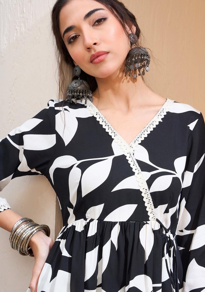 Black Embroidered Rayon Kurti