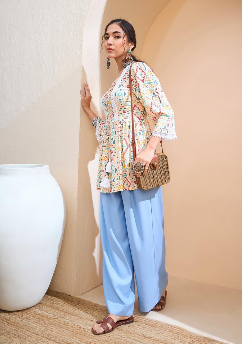 Beige Embroidered Rayon Kurti