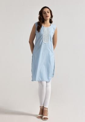 Sky Blue Embroidered Rayon Kurta