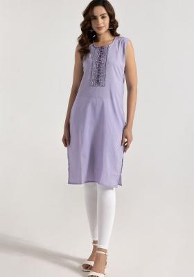Purple Embroidered Rayon Kurta