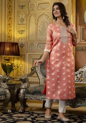 Red Printed Art Silk Kurta