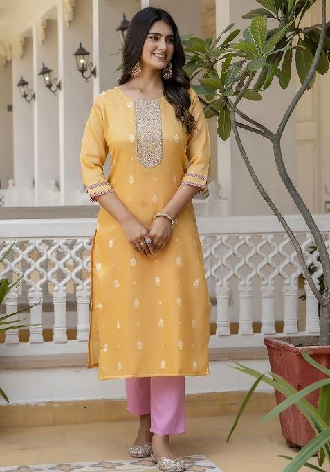 Yellow Woven Art Silk Kurta