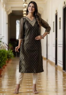 Black Woven Art Silk Kurta