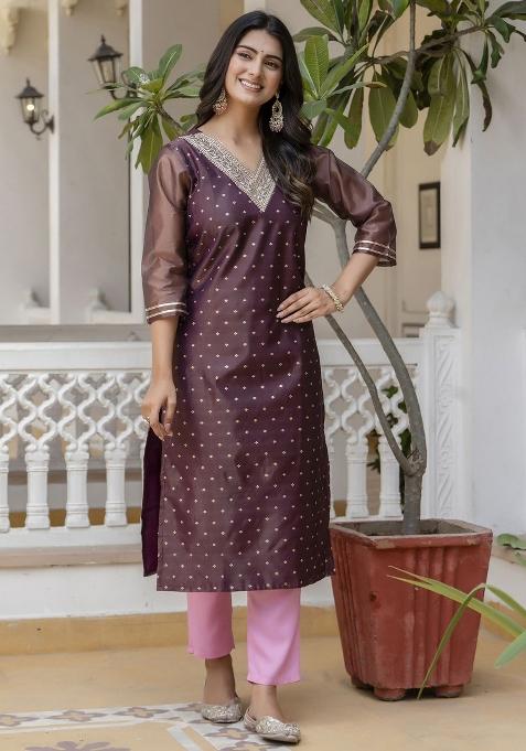 Purple Woven Art Silk Kurta