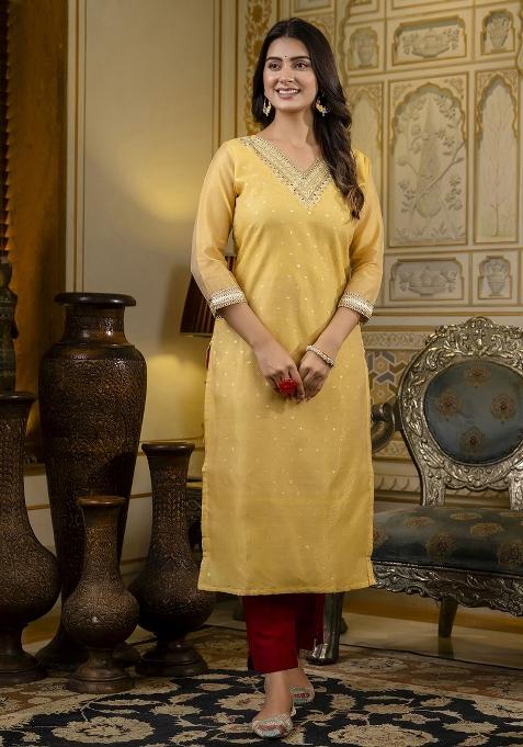 Yellow Woven Art Silk Kurta
