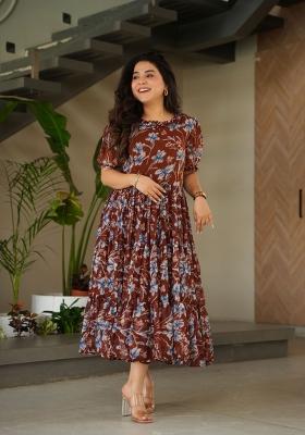 Coffee Brown Printed Georgette Kurta